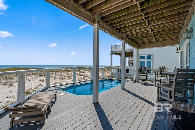 1402 W Dune Dr, Gulf Shores, AL 36542 - deck featuring an outdoor pool, a view of the beach, and a water view