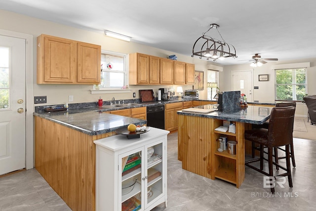 24675 Ulrich Ln, Elberta, AL 36530 - kitchen with dishwasher, a sink, a kitchen breakfast bar, open shelves, and plenty of natural light