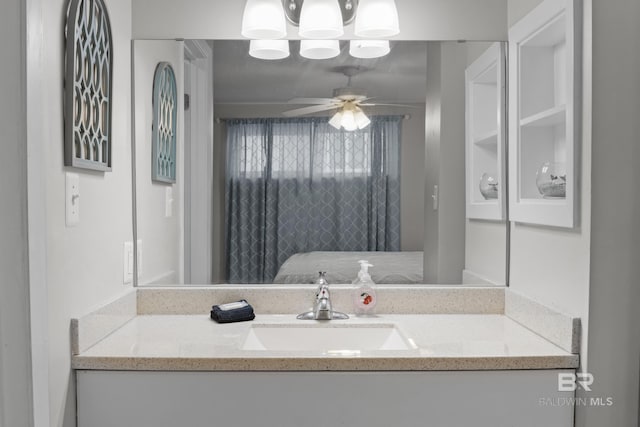 bathroom with vanity and ceiling fan