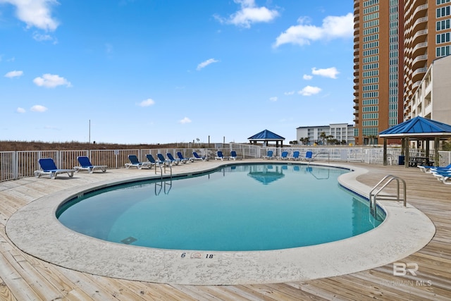 view of pool featuring a gazebo