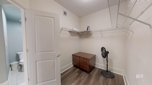 spacious closet with wood finished floors and visible vents