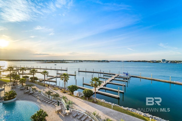 exterior space with a dock