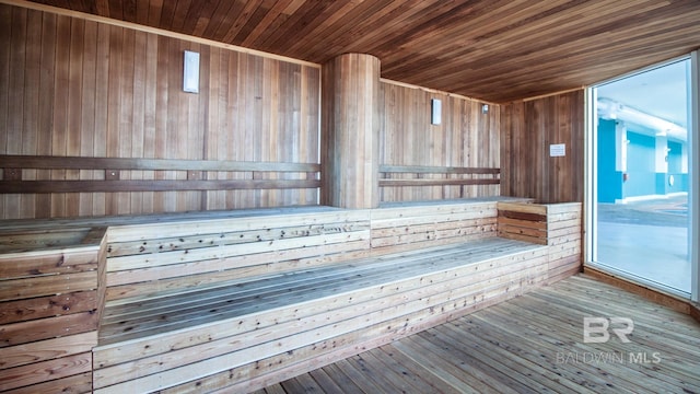view of sauna / steam room with wood-type flooring