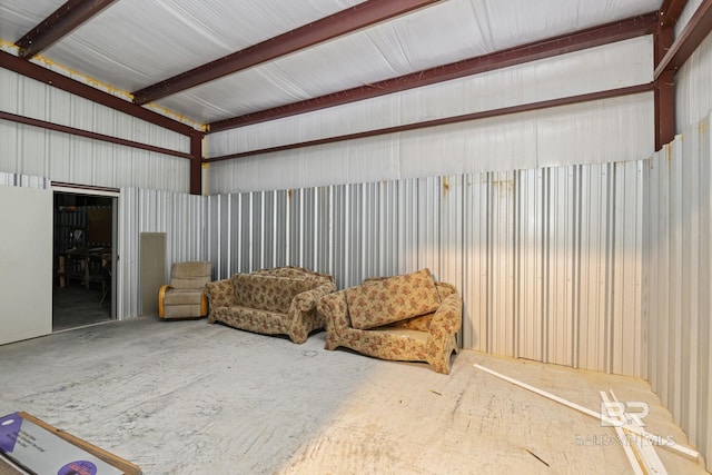 sitting room with beam ceiling