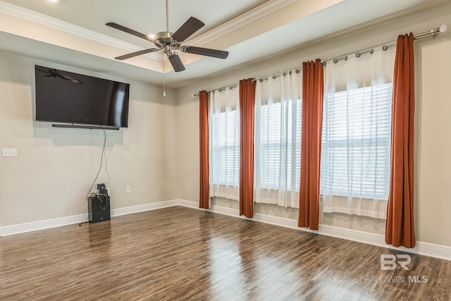 24774 Smarty Jones Cir, Daphne, AL 36526 - unfurnished living room featuring wood finished floors, baseboards, ceiling fan, and ornamental molding