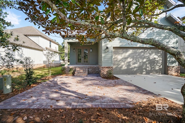 exterior space featuring a garage