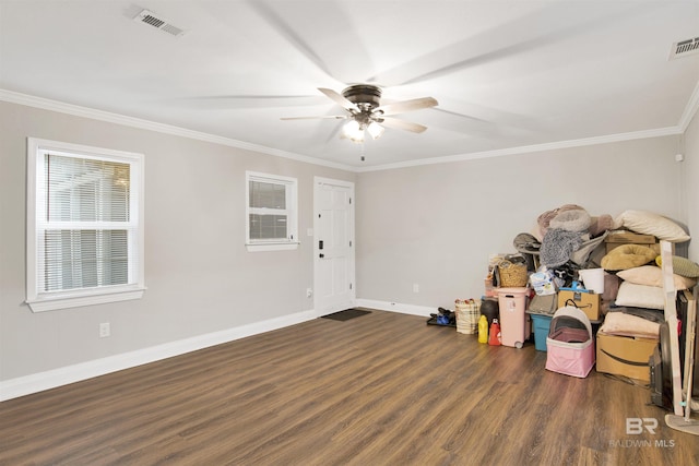 1508 Phillips Ln, Mobile, AL 36618 - spare room featuring wood finished floors, a ceiling fan, baseboards, and ornamental molding