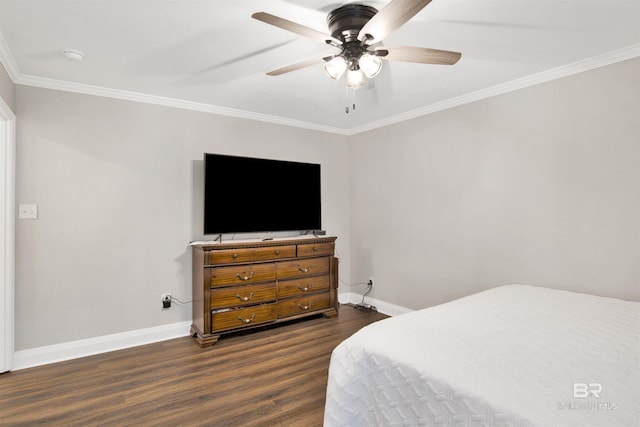 1508 Phillips Ln, Mobile, AL 36618 - bedroom featuring dark wood-style flooring, baseboards, ornamental molding, and a ceiling fan