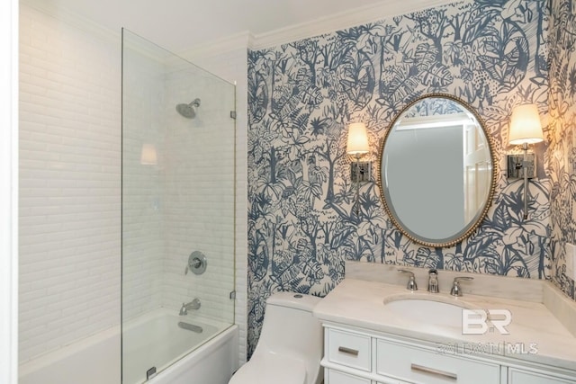 6000 Shenandoah Rd, Mobile, AL 36608 - full bath with wallpapered walls, ornamental molding, bathtub / shower combination, toilet, and vanity