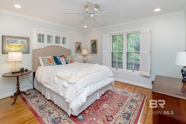 6000 Shenandoah Rd, Mobile, AL 36608 - bedroom with crown molding, wood finished floors, recessed lighting, baseboards, and ceiling fan