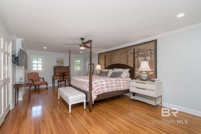 6000 Shenandoah Rd, Mobile, AL 36608 - bedroom with ornamental molding, light wood finished floors, baseboards, and recessed lighting