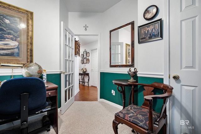 view of carpeted home office