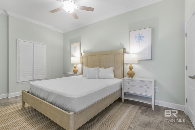 23008 W Perdido Beach Blvd Unit 1905, Orange Beach, AL 36561 - bedroom featuring crown molding, ceiling fan, and baseboards
