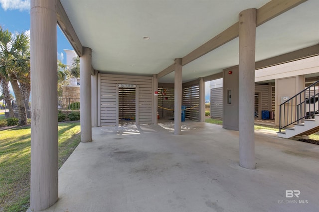 view of patio with stairway