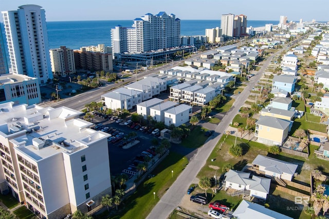 drone / aerial view with a water view and a view of city