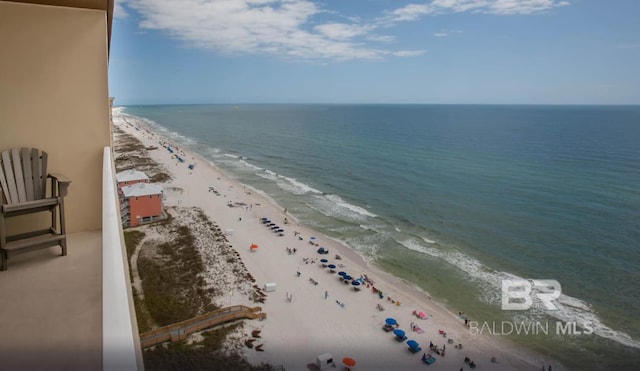 property view of water featuring a beach view