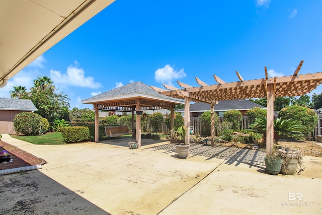 view of patio with a pergola and a gazebo