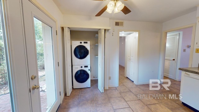 4009 Old Shell Rd Unit C13, Mobile, AL 36608 - washroom with estacked washer and dryer, a ceiling fan, and baseboards