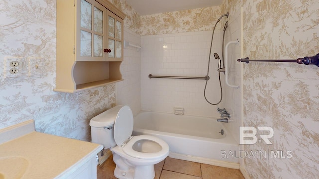 4009 Old Shell Rd Unit C13, Mobile, AL 36608 - full bathroom with vanity,  shower combination, toilet, wallpapered walls, and tile patterned flooring