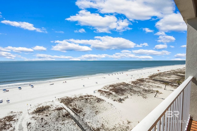 view of water feature featuring a beach view