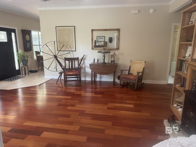 32098 Jessup Ln, Lillian, AL 36549 - living area featuring ornamental molding, wood finished floors, and baseboards