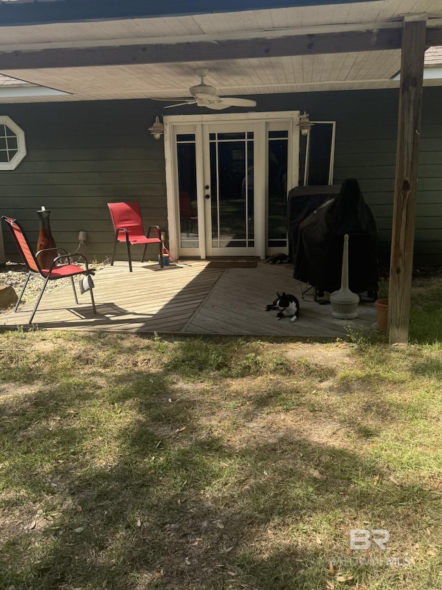32098 Jessup Ln, Lillian, AL 36549 - back of house with a ceiling fan, french doors, and a wooden deck