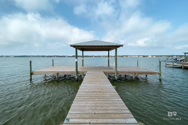 view of dock featuring a water view