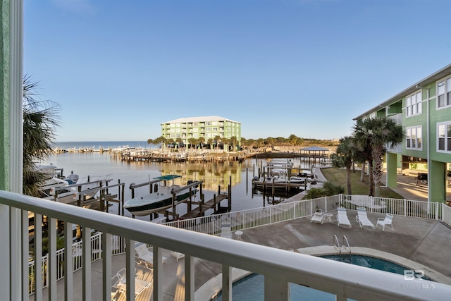 dock area featuring a water view