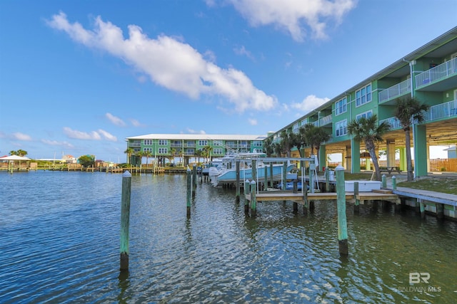 view of dock with a water view