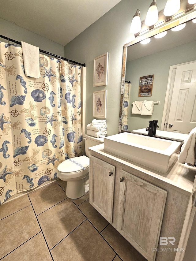 bathroom featuring tile patterned flooring, vanity, and toilet