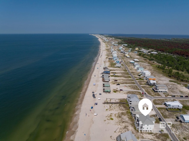 bird's eye view with a beach view and a water view