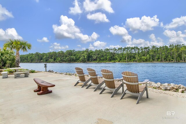 water view with a heavily wooded area