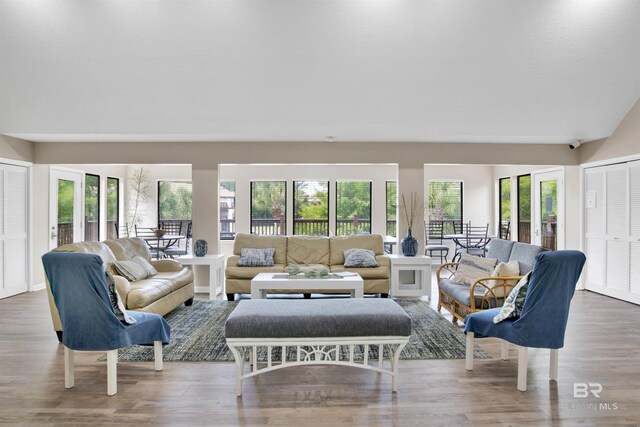 living room with wood finished floors
