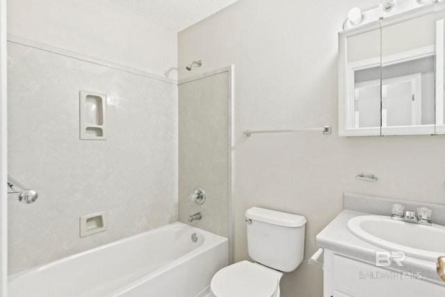 full bathroom featuring a textured ceiling, vanity, toilet, and shower / bath combination