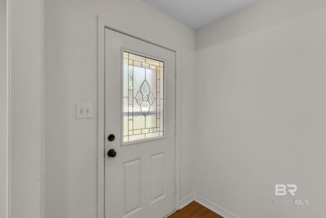 entryway with wood-type flooring