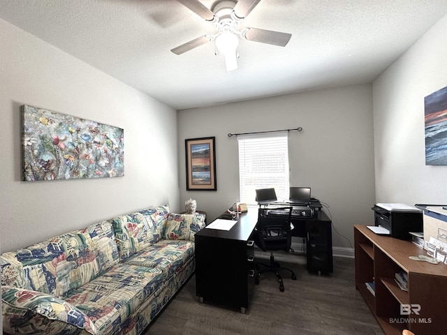 office space featuring a textured ceiling and a ceiling fan