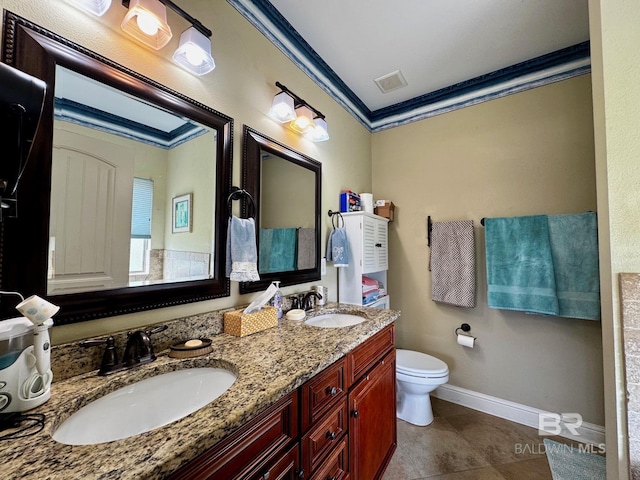 1030 Crown Walk Dr, Foley, AL 36535 - full bathroom featuring ornamental molding, double vanity, and tile patterned floors