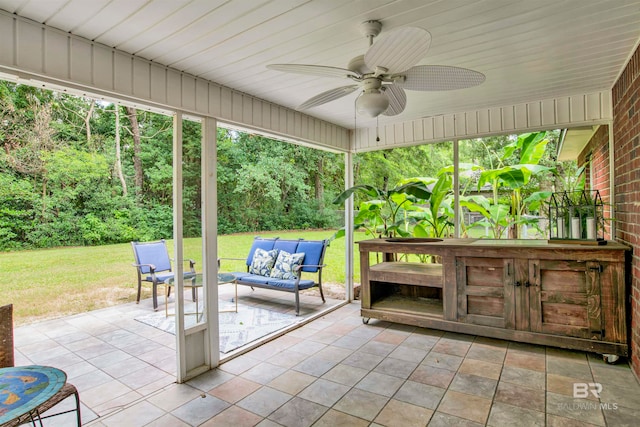 view of patio / terrace featuring ceiling fan and an outdoor hangout area