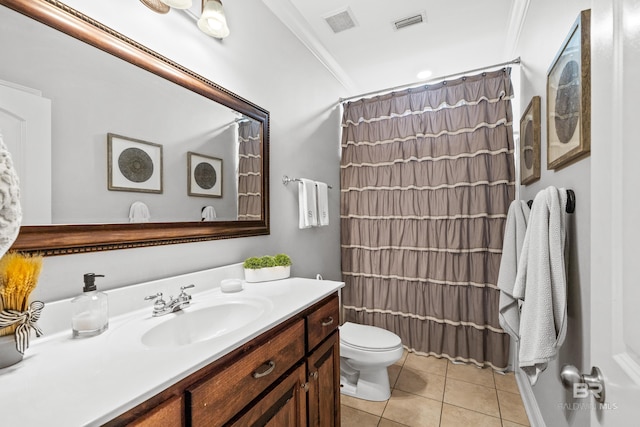 full bath with vanity, tile patterned flooring, toilet, and visible vents