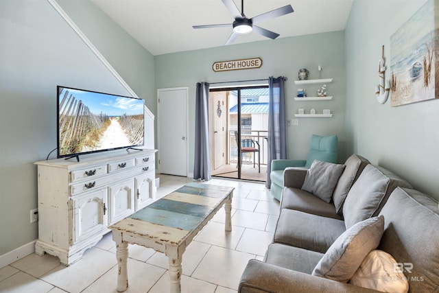 23044 Perdido Beach Blvd Unit 338, Orange Beach, AL 36561 - living room featuring ceiling fan and light tile patterned flooring