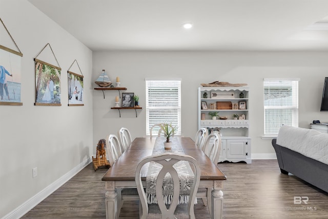 9365 Eiland Dr, Foley, AL 36535 - dining area featuring wood finished floors, baseboards, plenty of natural light, and recessed lighting