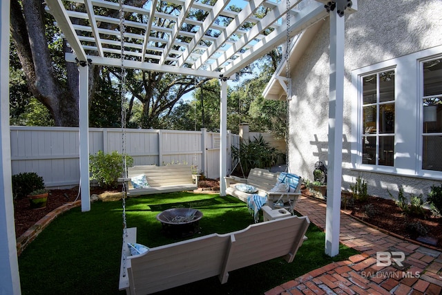 view of terrace featuring a pergola