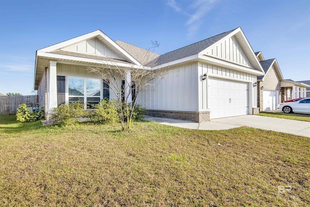 ranch-style home featuring a garage and a front yard