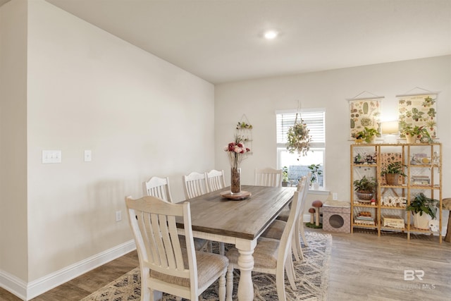 dining area with wood-type flooring