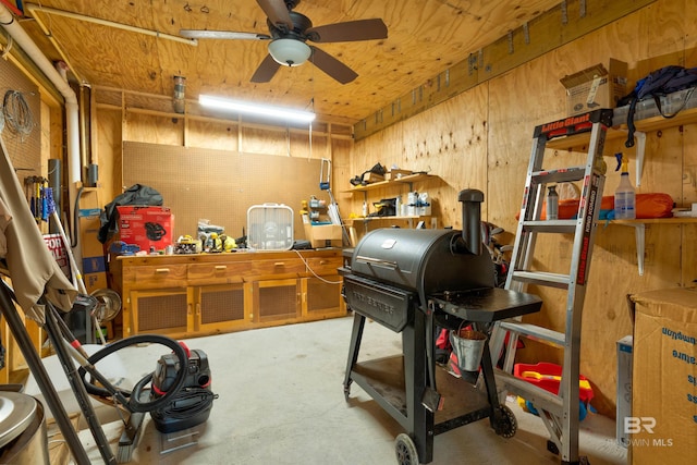 interior space featuring ceiling fan