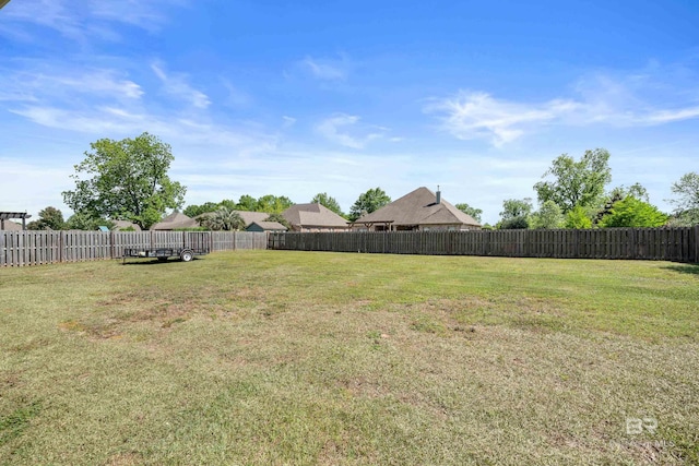 view of yard with a fenced backyard