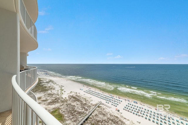 property view of water featuring a beach view