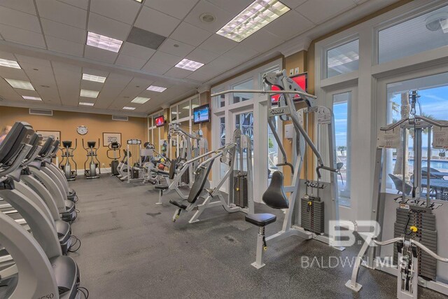 527 Beach Club Trl Unit C1006, Gulf Shores, AL 36542 - exercise room with visible vents and a drop ceiling