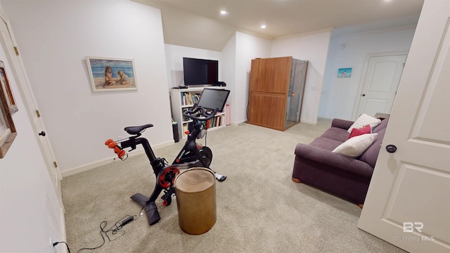 exercise room with light carpet