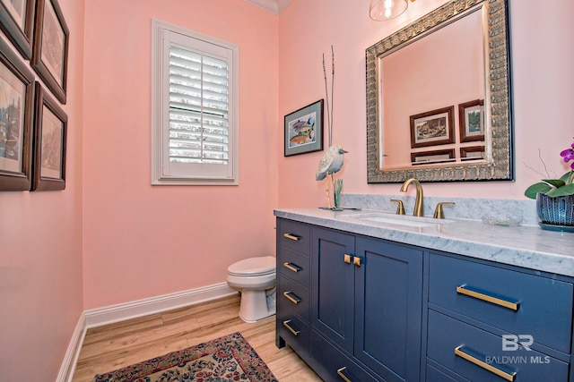 bathroom featuring hardwood / wood-style flooring, vanity, and toilet